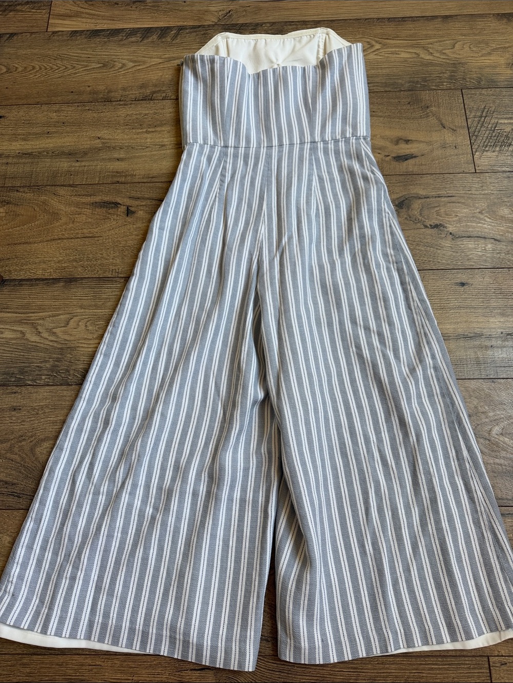 Club Monaco Alberrtah Strapless Striped Wide Leg Jumpsuit Blue White Size 4 - Picture 8 of 10